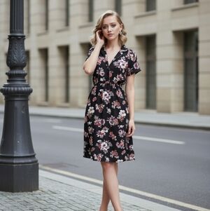 Black Purple Floral Dress Size Small